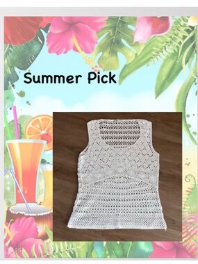 Dressbarn Crochet/Open Knit Sleeveless Overlay Tank Top/Petite M